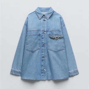 Zara Jean Jacket Rhinestones Raw Hem Streetwear Size Small Feminine Chic
